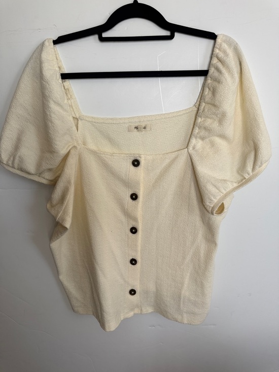 Madewell Tops - Madewell Cream Square-Neck Puff Sleeve Button Top